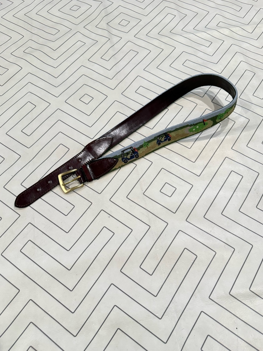 By Paige Golf Theme Needlepoint Leather Belt